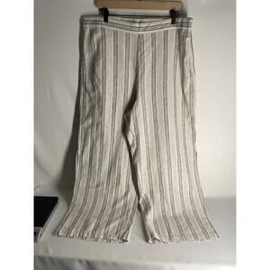 For Cynthia Linen Blend Striped Cropped Wide Leg Side Slit Pants Size XL NEW